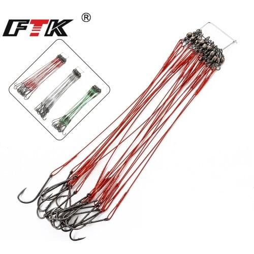 FTK 20pcs 12-25cm Anti Bite Steel Wire Leader Leashes For Fishing 20-80LB With Baitholder Hook Swivel Fishing Line Pike Bass