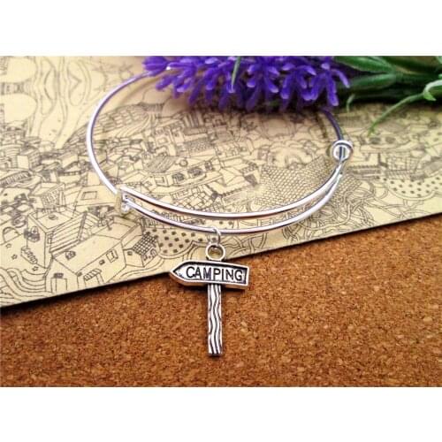 3pcs/lot Hot sale 65mm bracelets bangles with 22x16mm Antique Silver Plated Camping charms,meimaid pendant