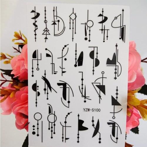 3D Nail Sticker Black Geometric Lines Sliders For Nails Design Art Decoraciones Accesoires Stickers on Fingernails
