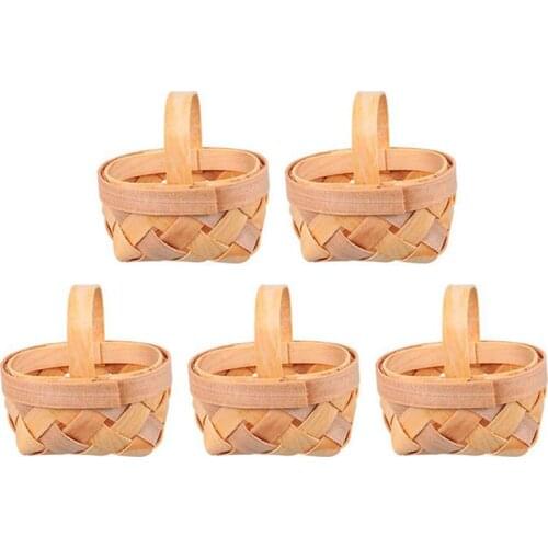 5Pcs Wedding Handmade Baskets Candy Box Woven Basket Decorative Mini Gift Baskets Bamboo Kitchen Foods Holder Party Supplies