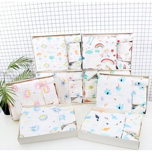 5pcs/set Gauze Baby Towel Set Multi-layer Blacket Towel Baby Bibs Handkerchief Absorb Water Gauze Bath Towel