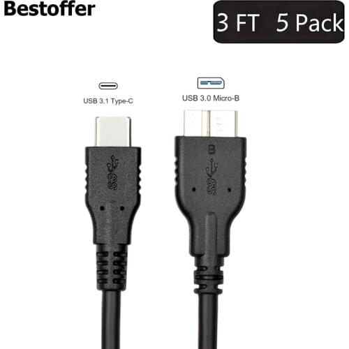 5 Pieces/lot USB C 3.1 to Micro B 3.0 Cable (Gen2/ 10Gbps) External Hard Drive Cable For MacBook (Pro), Galaxy S5 Note 3