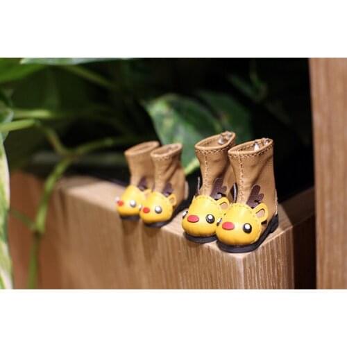 OB11 doll shoes fit in 1/12 size fashion go with cute duckling fawn animal print rain boots round head ankle boots white brown