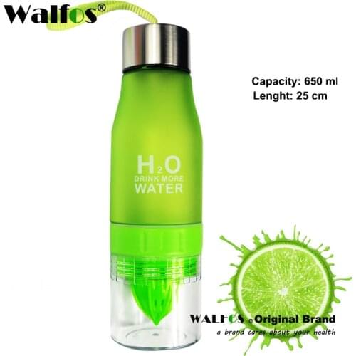 WALFOS Food Grade 650ML Bottle H2O Lemon Juice Fruit Water Bottle Infuser Drinkware For Outdoor Portable Shaker Sports Bottle