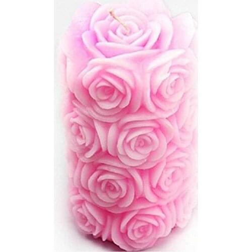 Rose Cylindrical Candle Mold Column Shaped Candle Maker Molds 3D Rose Flower Candle Making Mould Resin Crafts Art Decor Moulds