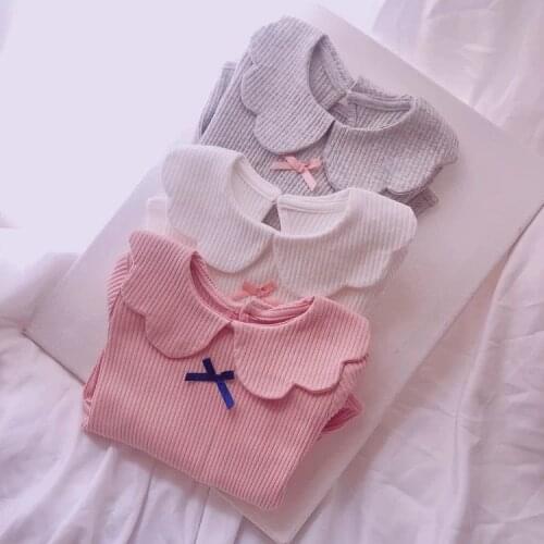 Childrens Wear Childrens Bottoms Autumn New Newborn Baby Girls Long Sleeve T-Shirt Top Doll Collar Striped Pullover