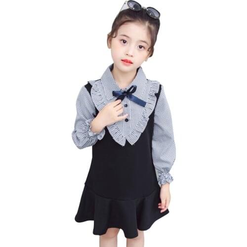 Kids Dresses For Girls Plaid Pattern Girl Dress With Bow Party Dress For Children Ruffles School Clothes Girl