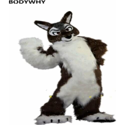 Long Fur Husky Dog Fox Wolf Fursuit Brown Mascot Costume Furry Cosplay Dress for Christmas Halloween Birthday Party Ad Opening