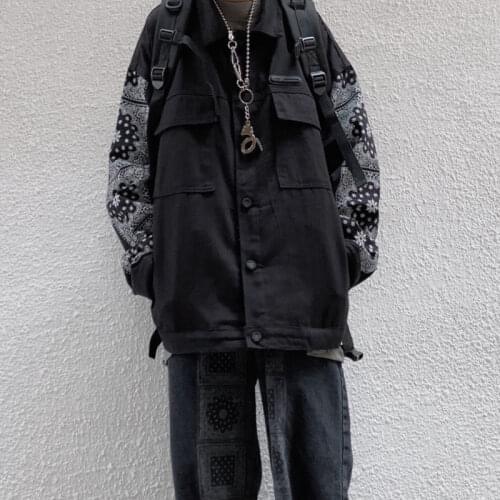 Retro denim jacket mens and womens spring cashew flower funeral Department dark style personalized trend jacket