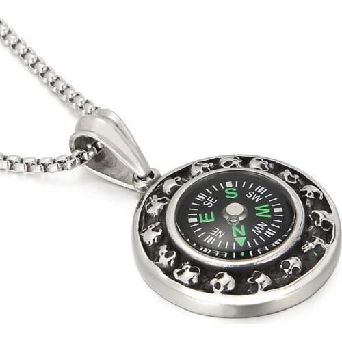 European and American fashion personality creative compass skull titanium steel mens pendant