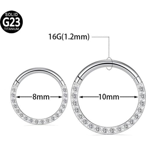 G23 Titanium Zircon Septum Clicker Piercing Nose Ring Hoop Ear Cartilage Tragus Daith Helix Earring Lip Stud Women Body Jewelry