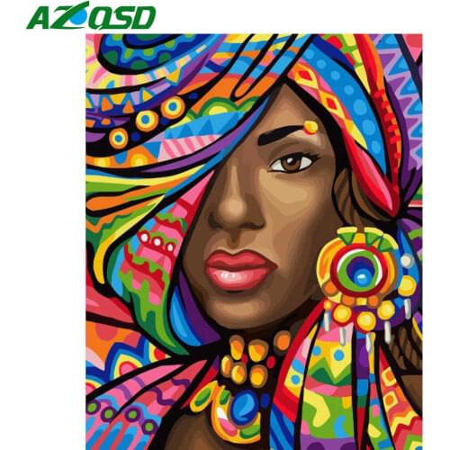 AZQSD Painting By Numbers African Woman Arcylic Coloring By Numbers Portrait Wall Art HandPainted Kit Canvas DIY Home Decor