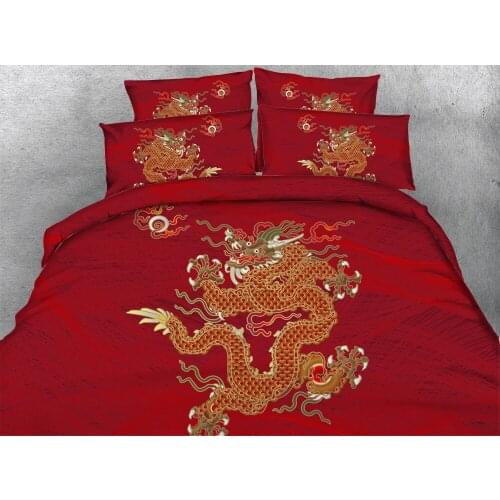 4pcs Oriental Chinese traditional style dragon and phoenix bedding set Single queen king size duvet cover wedding linens red
