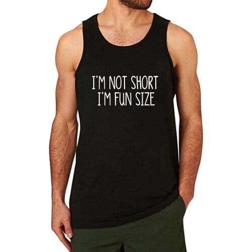 Lyprerazy Mens I'm Not Short I'm Fun Size Letter Print Black Tank Top Gym Workout Fitness Summer Funny Tank Tops