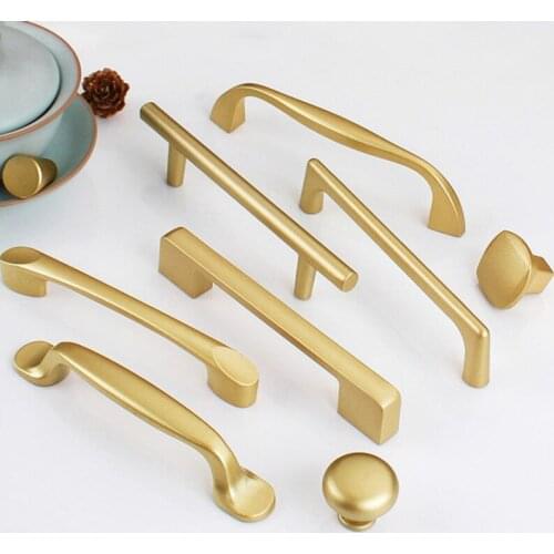 Matte Gold Cabinet Handles European Style Solid Aluminum Alloy Kitchen Cupboard Pulls Drawer Knobs Furniture Handle