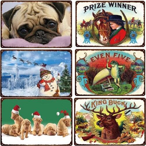 Cute Pet Dog Plate Vintage American Style Mental Sign Home Decor Wall Art Iron Sheet Car Horse Warm Room Poster Tin Brand Stick
