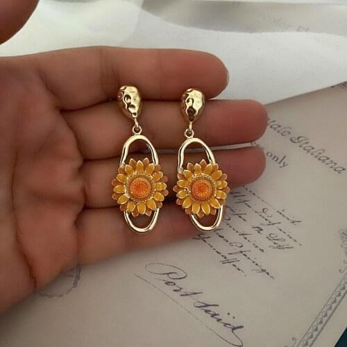 Fashion sunflower enamel Earrings flower earrings women jewelry earrings