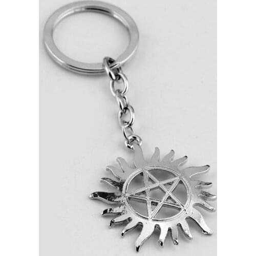 MQCHUN TV Jewelry Supernatural Keychain Dean Sun Pendant Key Chain Key Ring Unisex Pentagram Keychains llaveros Key Holder