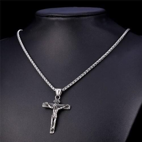 Religious Jesus Cross Necklace for Men 2021 New Fashion Gold color Cross Pendent with Chain Necklace Jewelry Gifts for Men