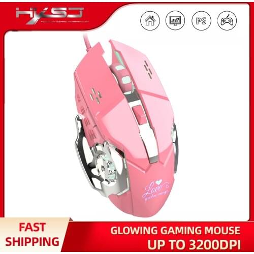 New HXSJ Professional Wired Gaming Mouse 6 Button 3200 DPI LED Optical USB Computer Mouse Gamer Mice Game Pink Mouse For PC