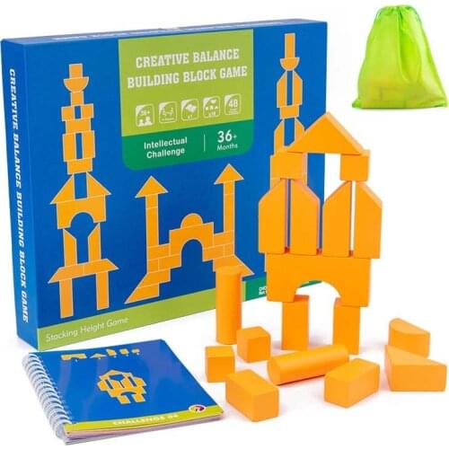 2020 New 18pcs Childrens wooden creative balance building blocks baby pile balance game early education toys with storage bag