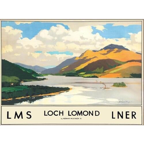 Loch Lomond Scotland Scotti Vintage Great Britain Railroad Travel Silk Cloth Poster Art Bedroom Decoration