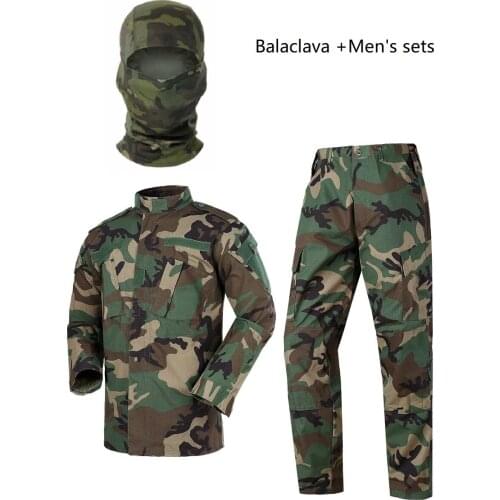 Wholesale In-Stock Mens Sets Woodland Camouflage ACU Military Uiforms With Balaclava