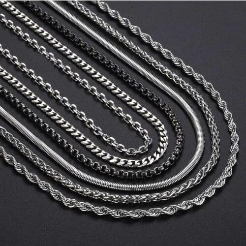 6 Pieces Cuban Link Box Rope Snake Keel O Chain Necklaces Set for Men Women Stainless Steel Jewelry Basic Punk Gift Aestethic