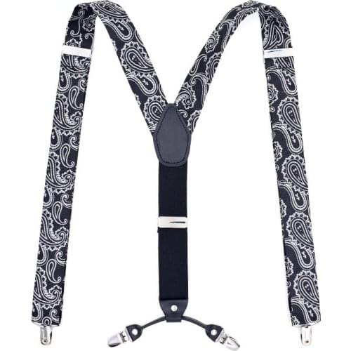 4 Clips Men Shirt Stay 3.5cm Pants Trouser Paisley Jacquard Y Back Braces Leather Elastic Alloy Head Adjustable Strap Suspenders