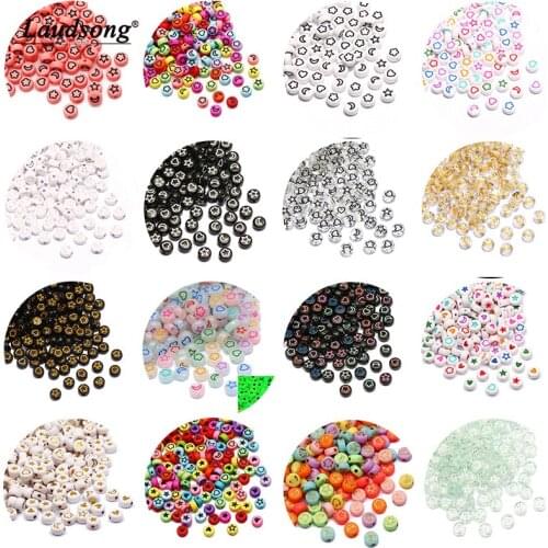 Mixed Color Round Flower/Star/Heart/Moon Pattern Acrylic Beads Loose Beads Supplies For Jewelry Making Diy Bracelets Accessories