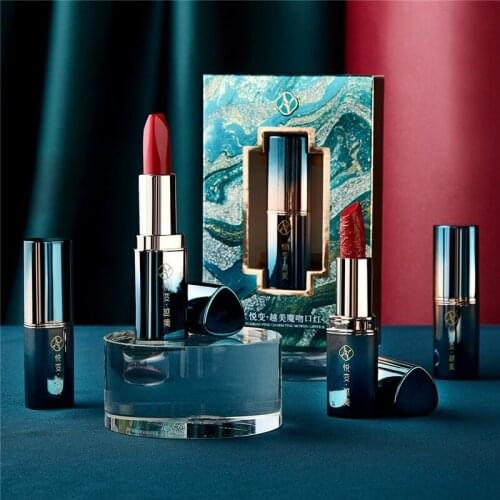 Carved Lipstick 7 Style 3 Colors In1 Waterproof Long Lasting Velvet Semi-matte Beauty Lip Gloss Lipstick Chinese Style Lip Tint