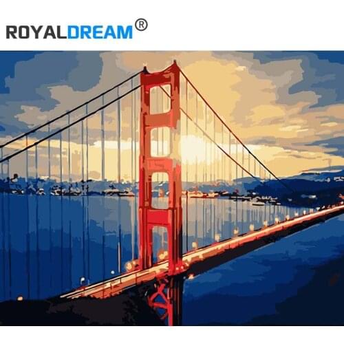 ROYALDREAM Early morning bridge DIY Painting By Numbers Kits Coloring Paint By Numbers Modern Wall Art Picture Gift