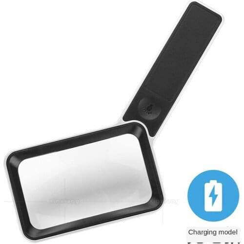 Charge Rectangular Magnifier 6 LED Lamp Portable 10 times Reading Magnifier Touch Switch 3 Brightness