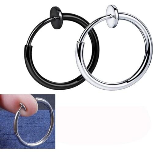 2pc No Piercing Hole Ear Clip Rings Silver Gold Titanium Stainless Steel Round Earrings for Women Men Male Punk Painless Brincos