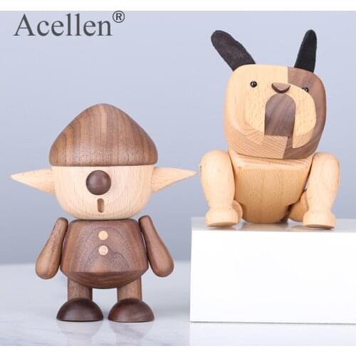 Nordic Wooden French Bulldog Statue Hobbit Figurines Home Decor Modern Desk Decoration Accessories Art Ornaments Toy Gifts