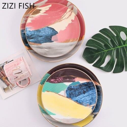 8/11Inch Nordic gold ceramics Western dish dessert plate shallow dish salad plate Phnom Penh Western food steak plates