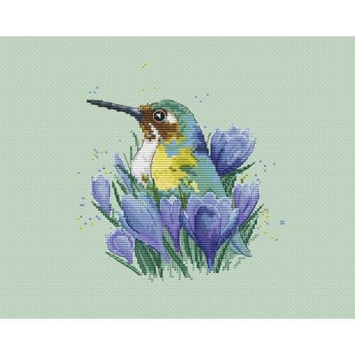 Modern Embroidery Spring Colibri Free Counted Cross Stitch Pattern Maker with 100% Cotton Floss & Free Shipping for Home Decor
