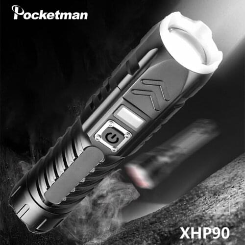 20000Lumens XHP90 LED Flashlight USB Rechargeable Flashlight Tactical Torch Use 26650 Battery Zoomable Hand Light Waterproof