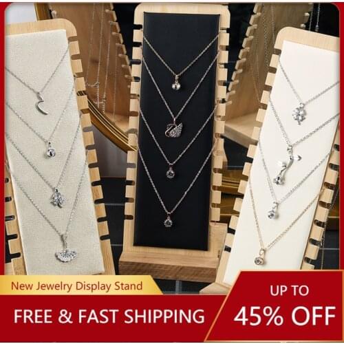 Solid Bamboo Wood Jewelry Display Stand Necklace Display Case Pendant Holder, Long Chain Delivery Organizer (Necklace Plate)
