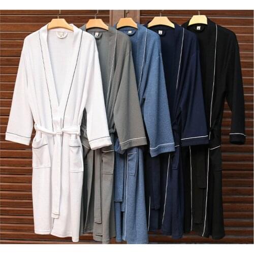 Waffle Kimono Bathrobe Gown Couple Sleepwear Soft Intimate Lingerie Men Nightgown Home Clothes Casual Nightwear Homewear