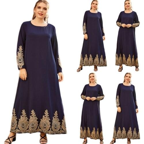Dubai Kaftan Appliques Long Dress Muslim Women Islamic Ramadan Maxi Robe Gown Middle East Spring Fashion Long Sleeve Abaya Arab