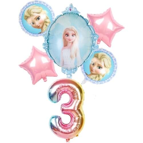 6pcs 32inch Number Elsa Anna Disney Frozen Princess Helium Balloons Baby Girl Foil Globos Birthday Party Decorations Kids Toys