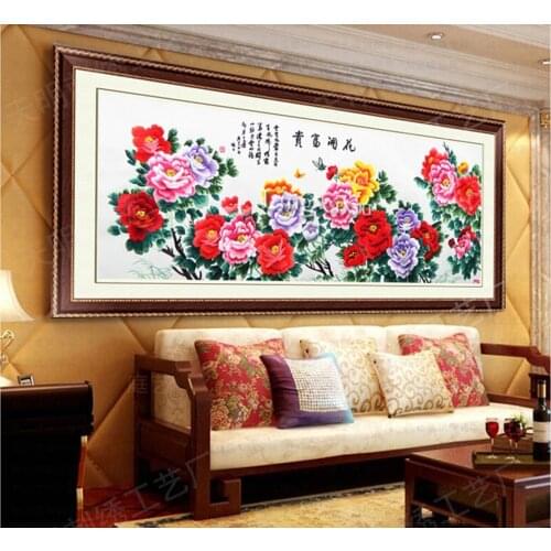 Mural Silk Embroidery Peony Picture Living Room Bedroom Tea Restaurant Interior Decoration Painting Wedding Gift Painting SP099