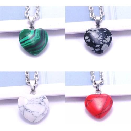 High Quality Heart Shaped Necklace Fashion Womens Quartz Malachite Opal Amber Pendant Necklace Popular Jewelry Party Gift
