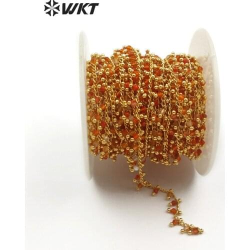 WT-RBC096 Natural Red A gate Beads With Brass Wire Wrapped Rosary Chain Necklace DIY Jewelry Findings 3mm Sold By Meter