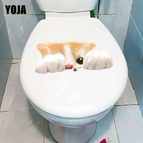 YOJA 22.7X9.5CM Home Decor Toilet Decal Wall Sticker Cute Cat Pet And Coccinella Septempunctata T5-1074