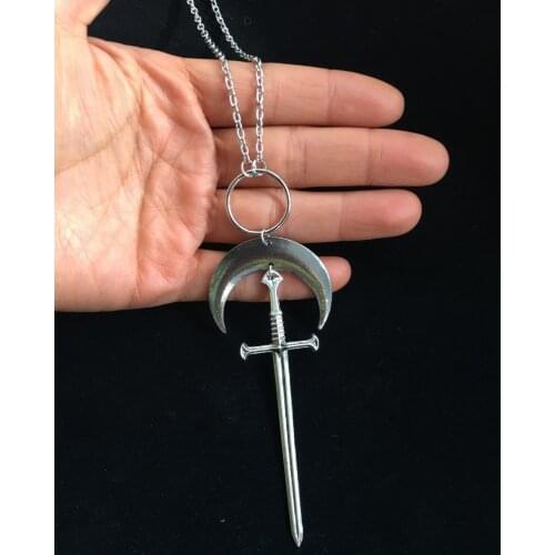 Moon Sword Necklace Silver plated Dagger Dark Witchy Gothic Occult Tarot Jewelry,Witchy Witch Medieval Gypsy Tarot Goth Jewelry
