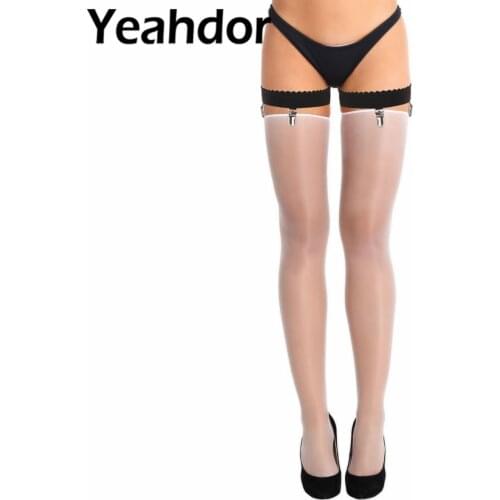 Womens Non-slip Elastic Thigh High Garter Belts Stockings Holder Fastener Suspender Accessory with Metal Duck-Mouth Clips
