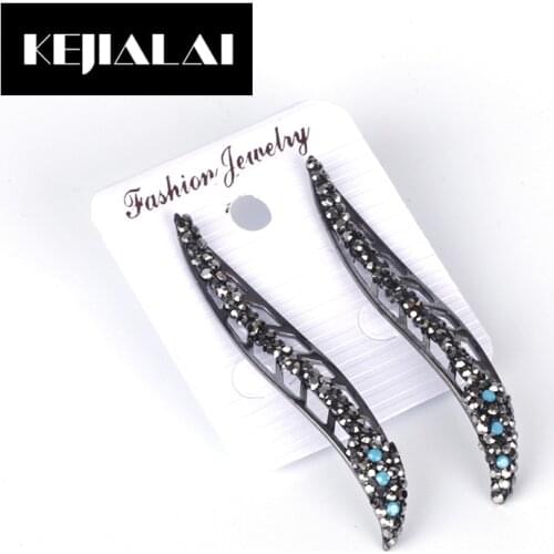 KEJIALAI Punk Style Wicker Leaf Earrings for Women Micro Paved with Rhinestone Long Drop Earrings for Wedding Birthday Gift