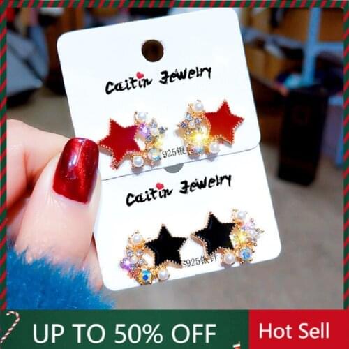 Needle Earrings for Women Simple Five-pointed Star Earrings Temperament New Drip Painting Earrings Jewelry
